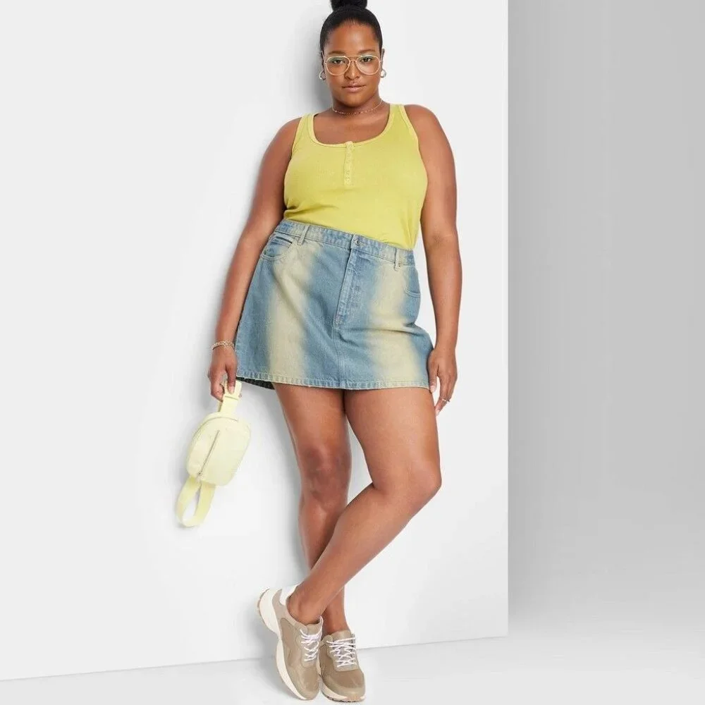 Wild Fable Women's Plus Size Low-Rise Denim Mini Skirt Blue 14W